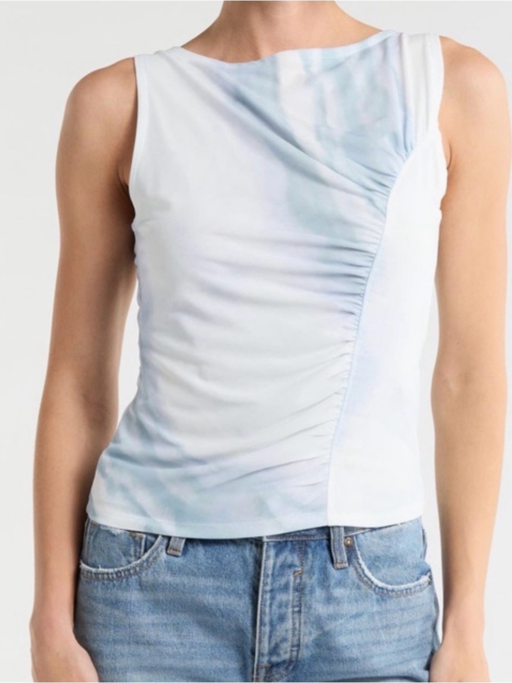 rag & bone Pale Blue Sleeveless Ruched Satin Camisole